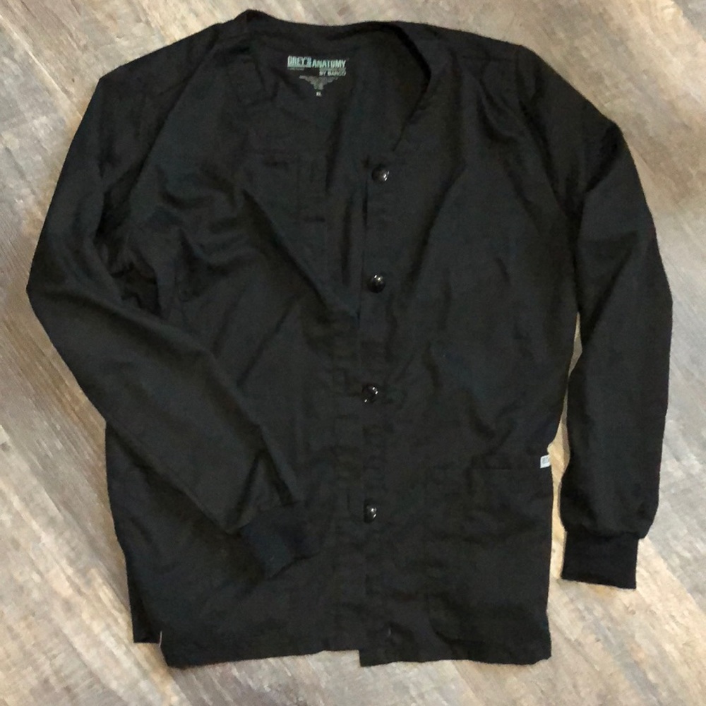 Black greys anatomy button up scrub jacket